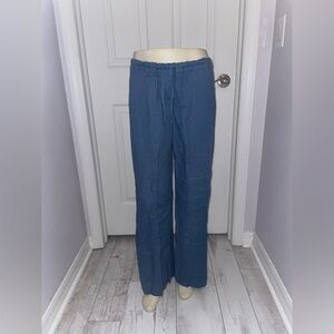 CP Shades Blue Linen Wide Leg Drawstring Pants
